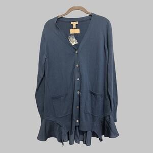 LOGO Lori Goldstein Legacy X Womens Cotton Cashmere Cardigan Sweater Blue Size M